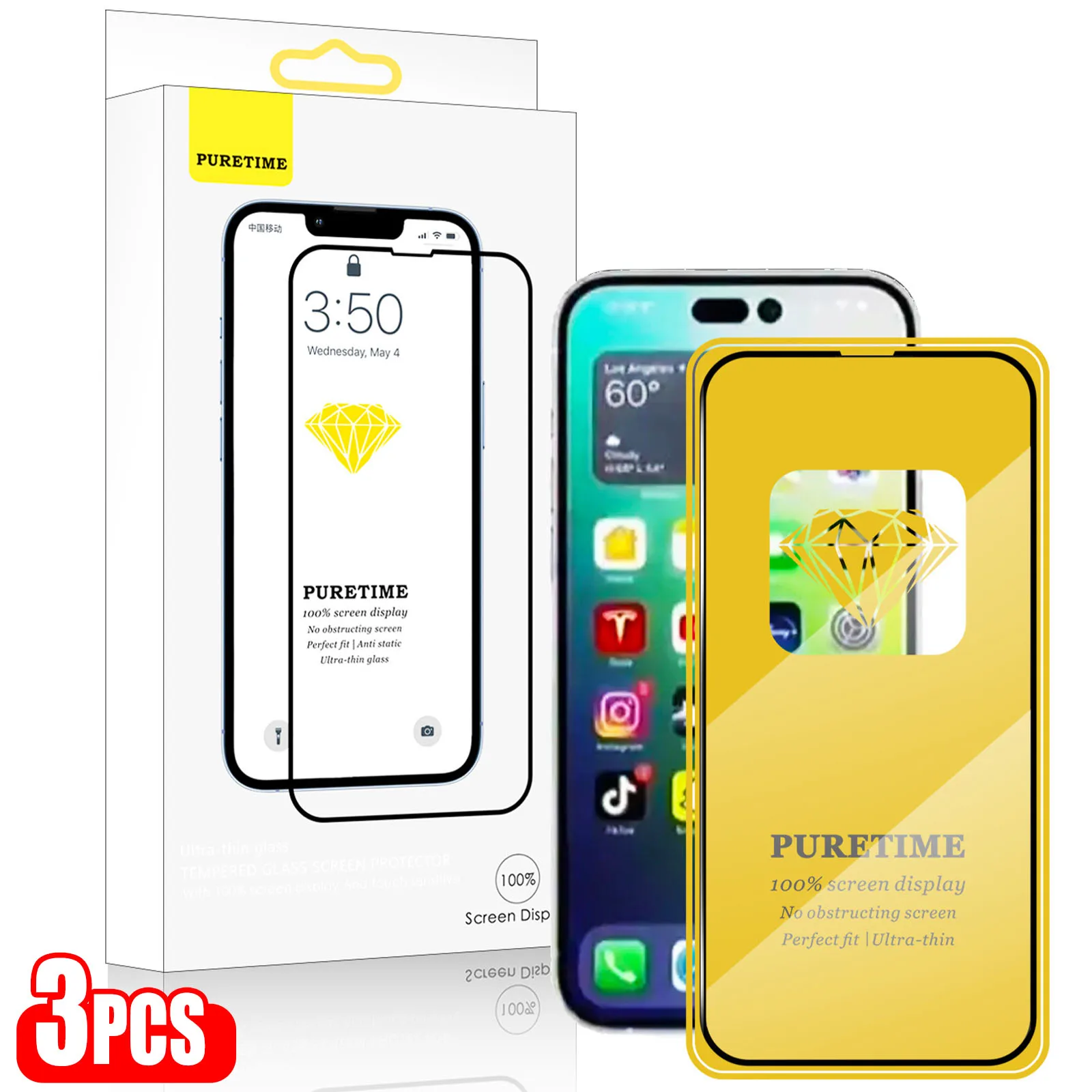 

3 Pack HD Tempered-Glass Compatible For iPhone 14 13 12 11 Pro Max Screen Protector Ultra-Tough Anti-fingerprint