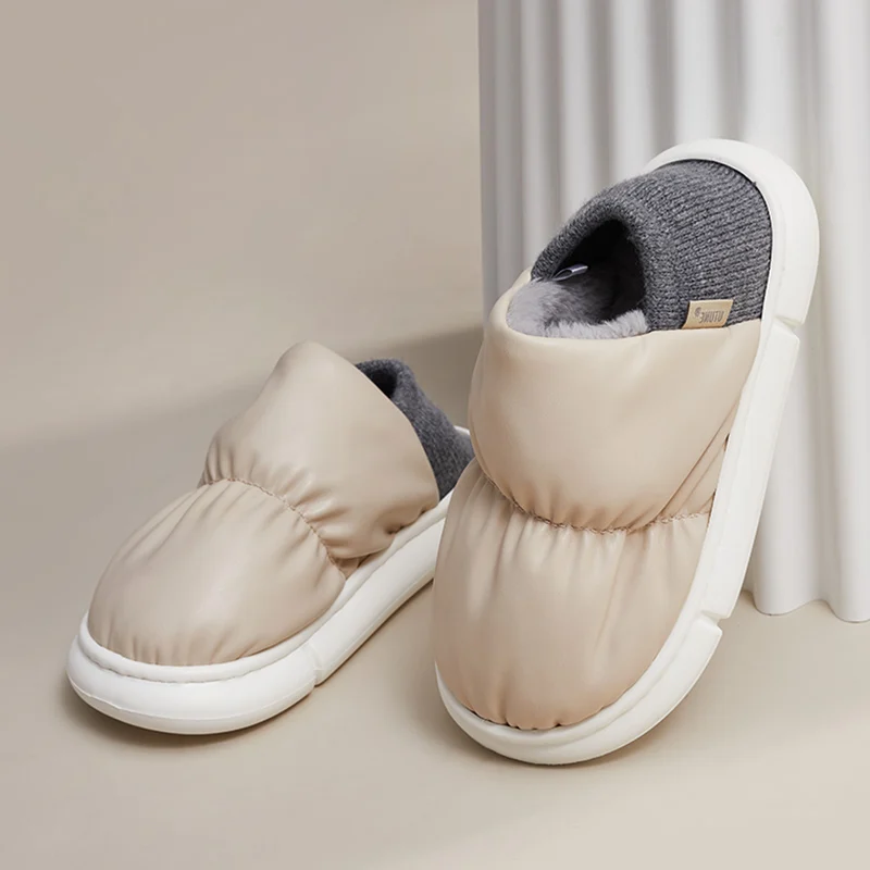 UTUNE Autumn Winter Warm Cotton Slippers Comfortable Soft Sole Non-Slip Indoor Shoes Unisex Couple Casual Lazy Shoes