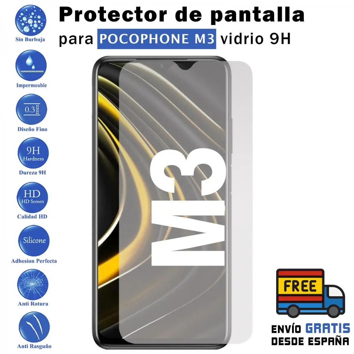 Xiaomi Pocofone M3 tempered glass screen Protector 9H for movil - Todotumovil