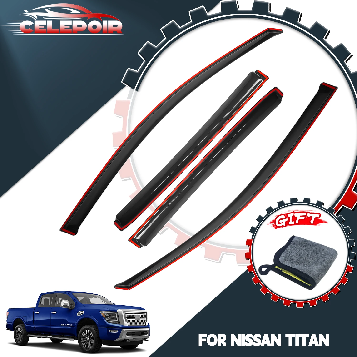 

For 2016-2024 Nissan Titan Crew Cab In-Channel Window Visors Guard Deflectors