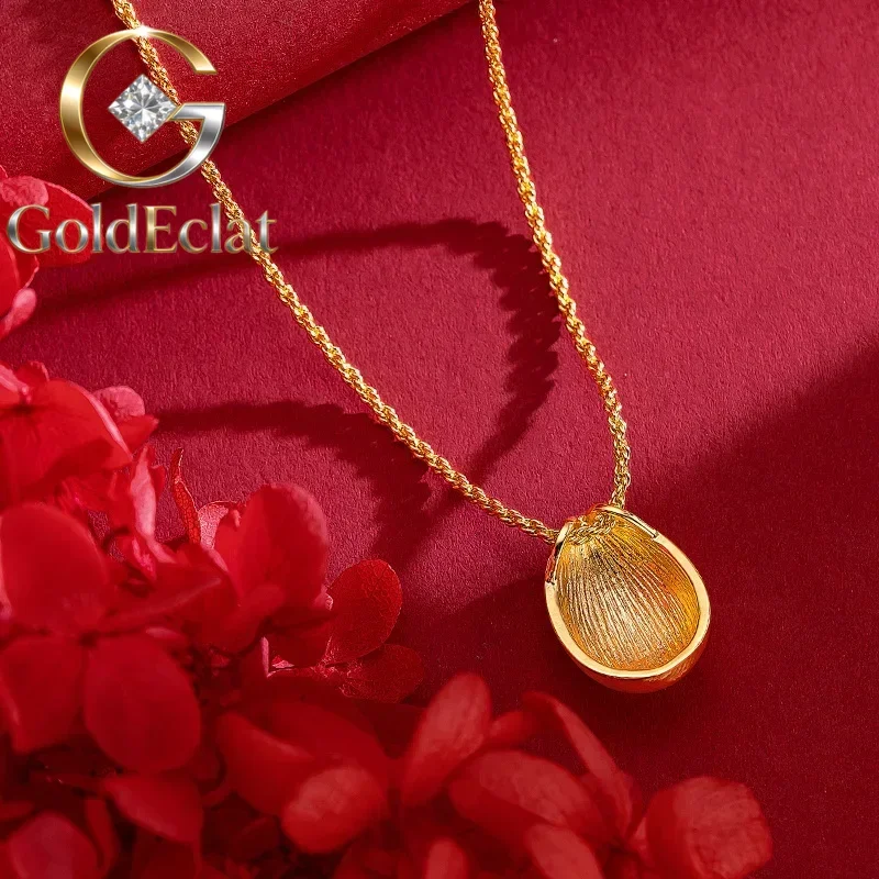 GoldEclat  Women's Light Luxury Oval Pigeon Egg Necklace 9999 24K Real Gold Niche High-end Feeling Insstyle Large Water Droplet