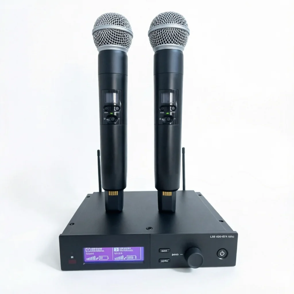 UHF 4-Channel Wireless Conference Microphone System Rechargeable Battery Data Cable Noise Cancelling for Stage