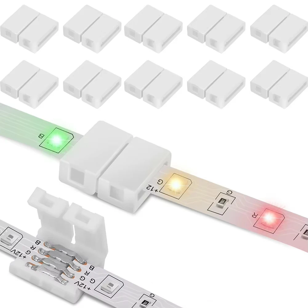 10 PCS 4-pin 10mm L Shape LED Strip Solderless Connector For 5050/3528 RGB Strip PCB No Soldering Corner Connector Strip