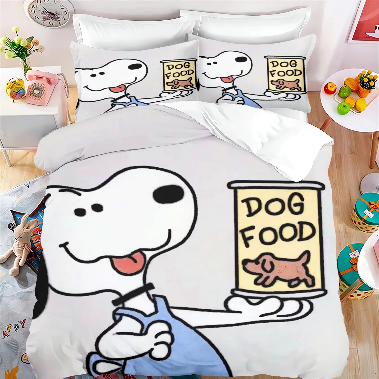 

Snoopy Duvet Cute Printed Cartoon Quilt Luxury Happy Puppy Polyester 3-Piece Set 1 Cover Bedding 3d Children'S