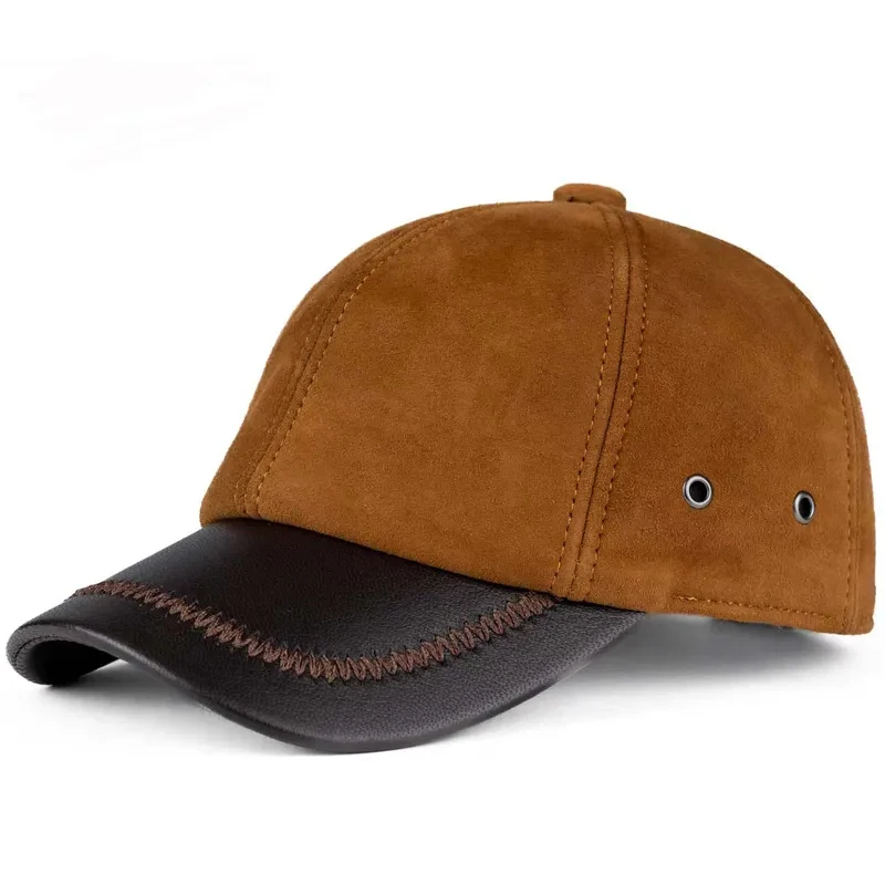 Retro Brown Male Suede Genuine Leather Sheepskin 56-60CM Baseball Caps For Women/Man Casual Street Gf Gorras Adjustable