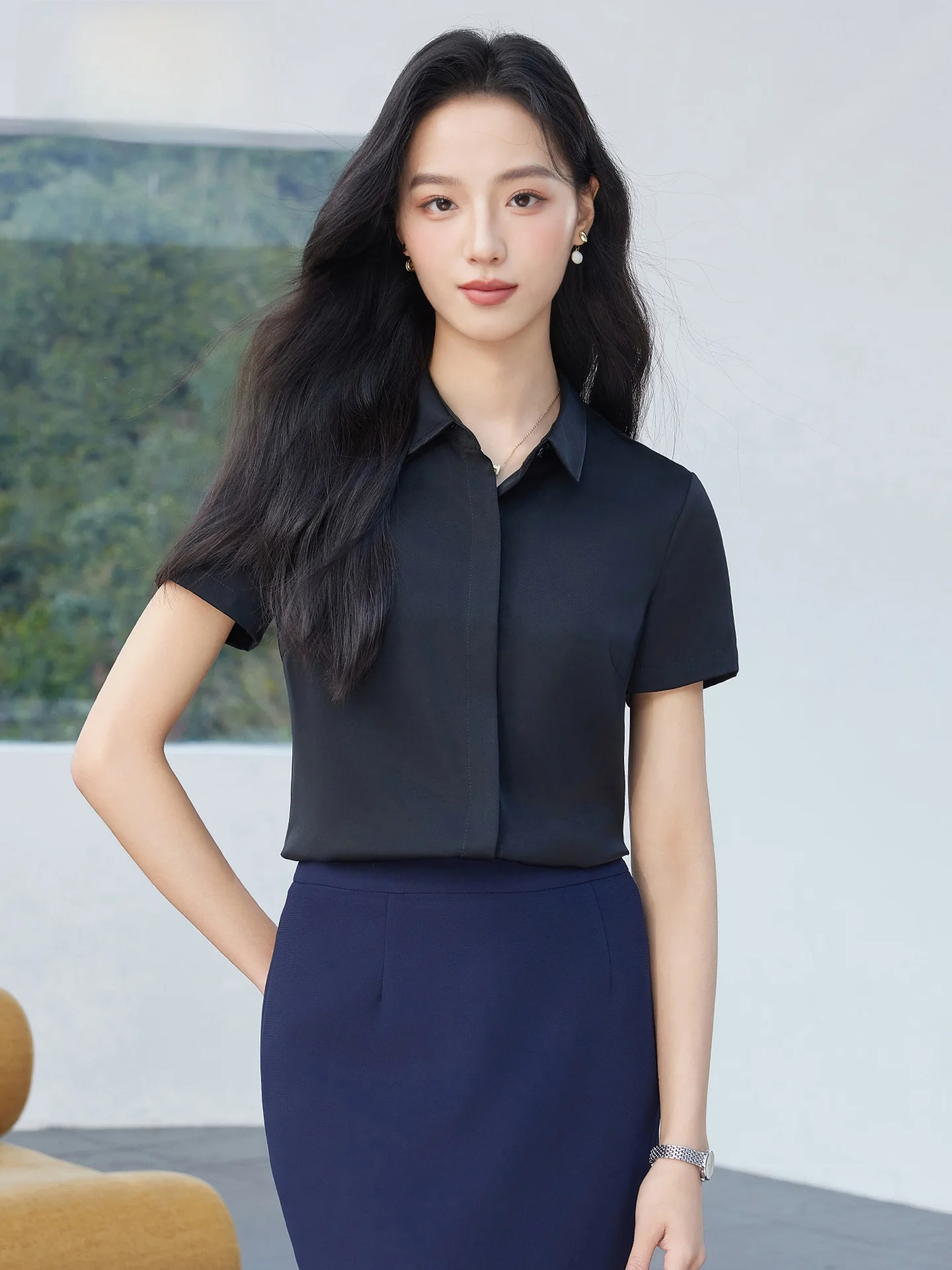 

Bla ort Sve irt Women's Summer 2026 New Sle Turn-down Collar Profional Commute Formal Slimming Versatile Job In...