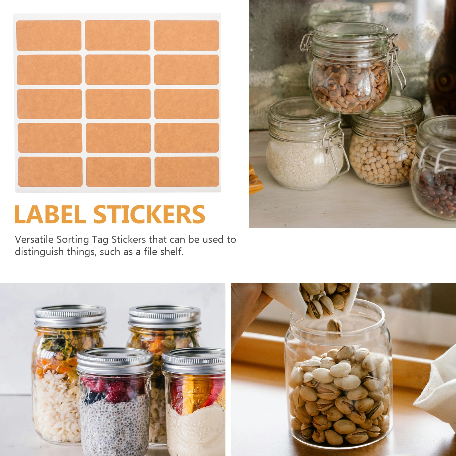

150pcs Kraft Paper Adhesive Stickers 7.5x3.5cm Removable Name Tags for Glass Bottles Seasoning Jars Label Stickers Storage Tote