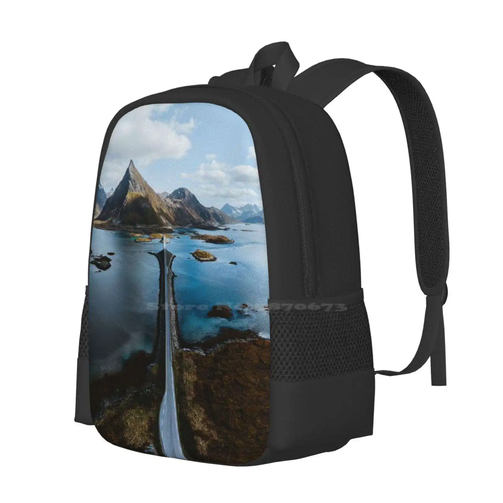 Lofoten Islands Hot Sale Backpack Fashion Bags Norway Lofoten Norge North Scandinavia Drone Aerial View Bridge Road Fjord