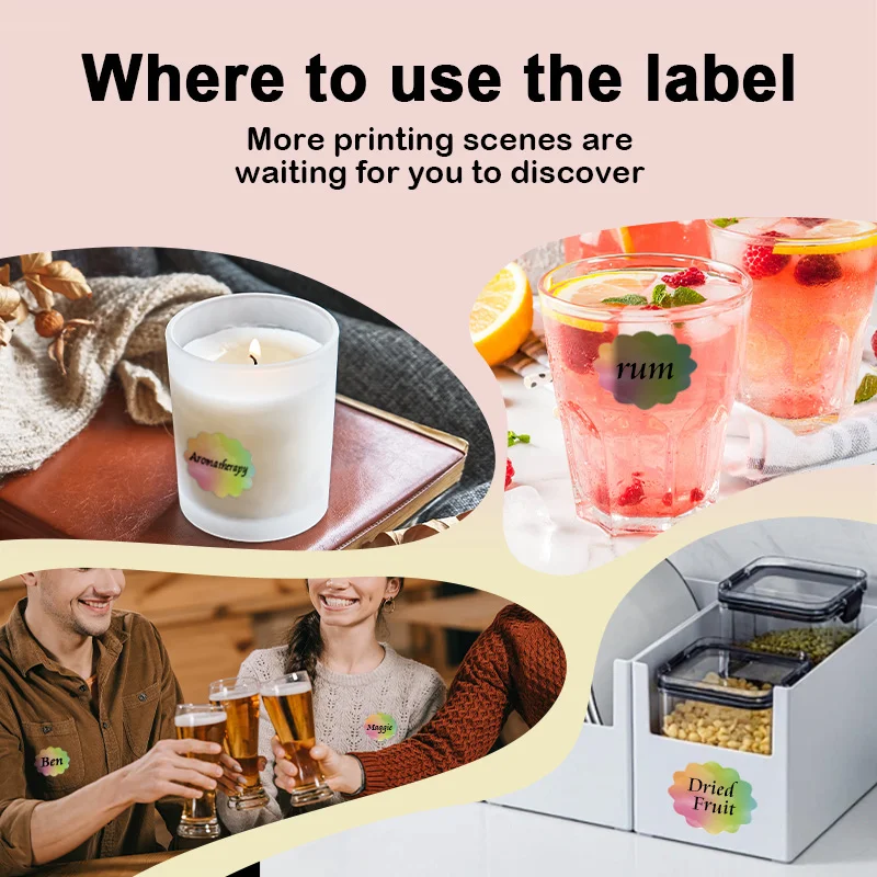 SINMARK ملصق حراري على شكل زهرة ملونة ملصق غير منتظم هدية علامة ورقية مصنوعة يدويًا بدلة ذاتية الصنع لطابعة Phomemo