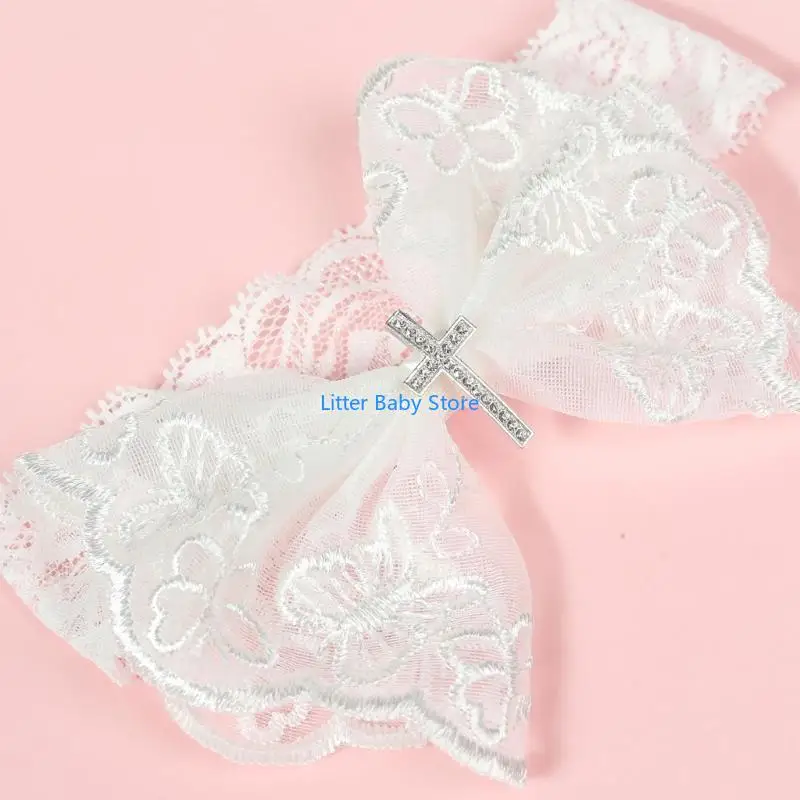 

N80C Toddler Hairband Lace Hair Bows Wide Hair Bands for Baby Child Crossed Headdress Skin Friendly Baby Girls Spring Headpiece