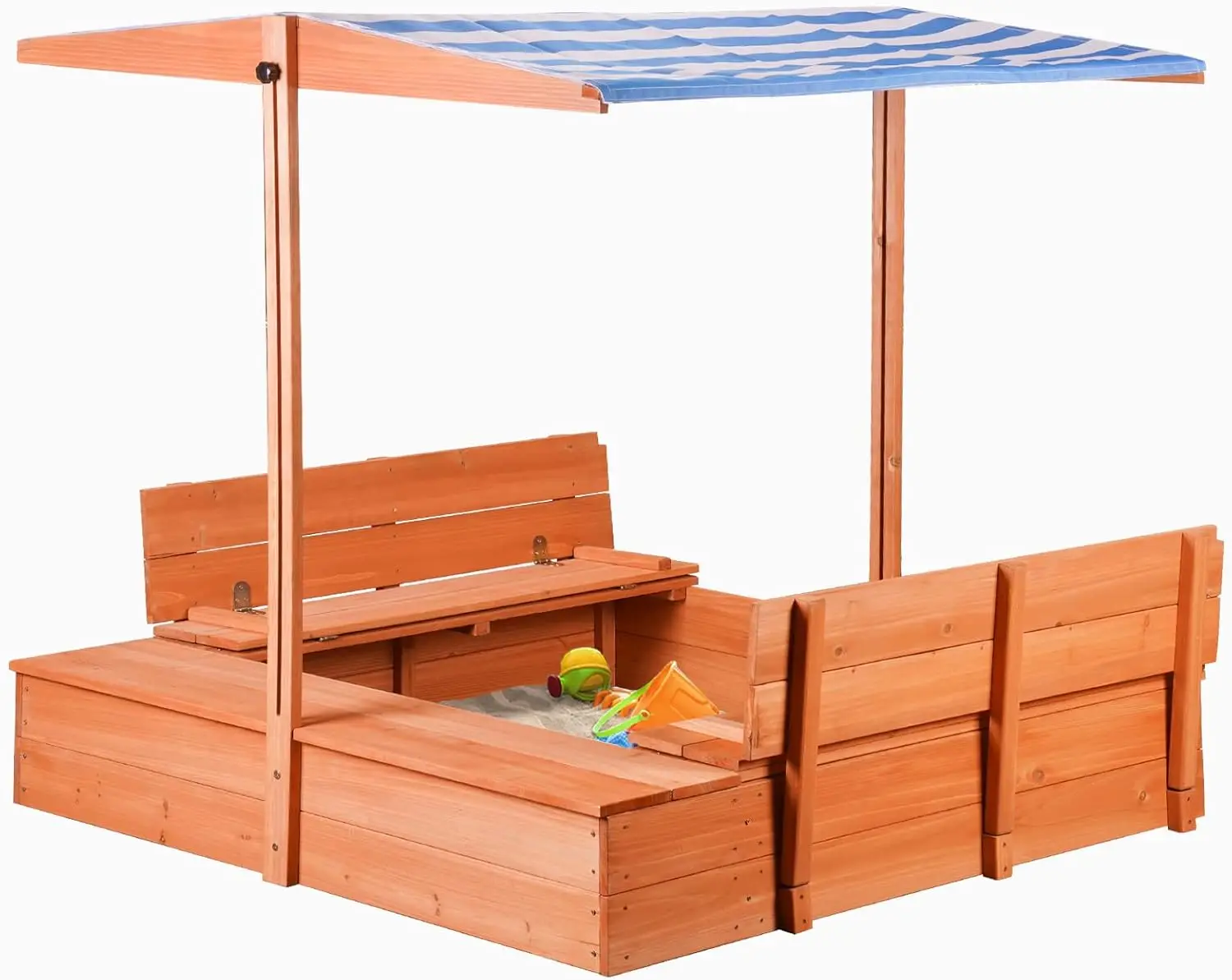 Caja de arena de madera con cubierta y banco de almacenamiento, equipo de juego al aire libre para niños 47x47 pulgadas