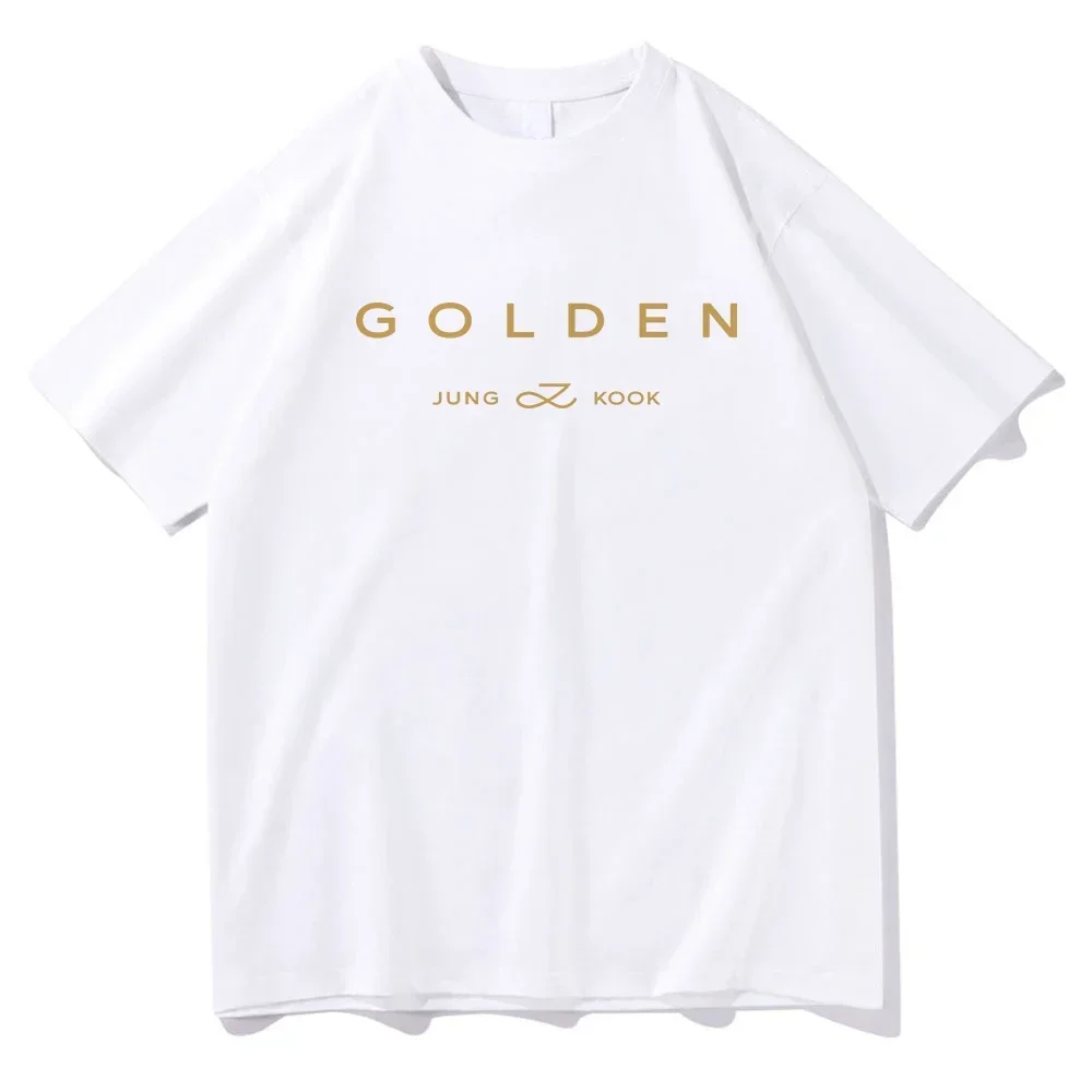 JungKook Gold T-shirt New Fashion Women's Harajuku Pattern Letter Printed T-shirt Women's High Quality Casual T-shirt Korea