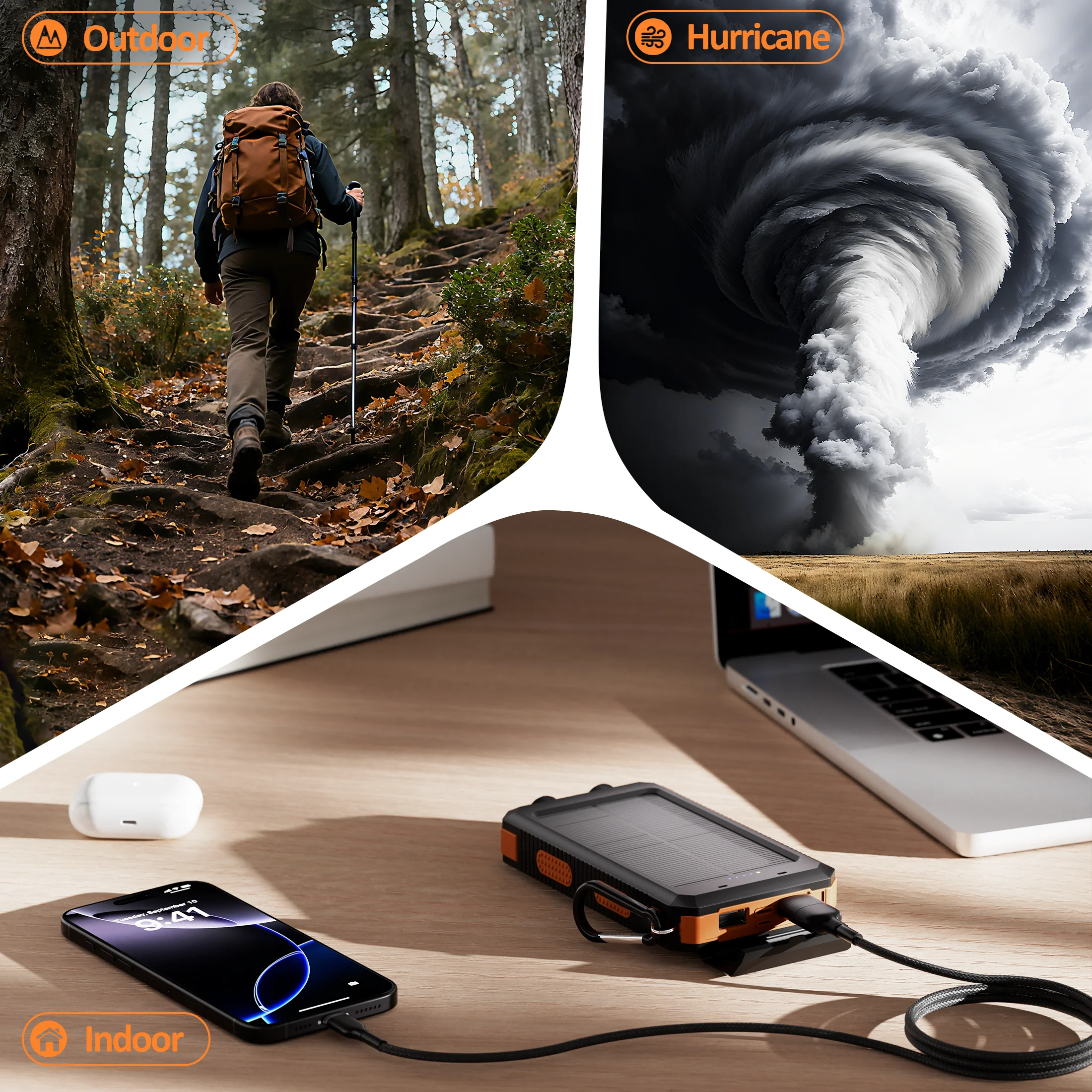 بنك طاقة يعمل بالطاقة الشمسية بقدرة 38800 مللي أمبير في الساعة، شاحن محمول مزدوج USB 5V2.4A IP65 مقاوم للماء مع مصابيح كاشفة LED لهواتف iPhone وAndroid #6