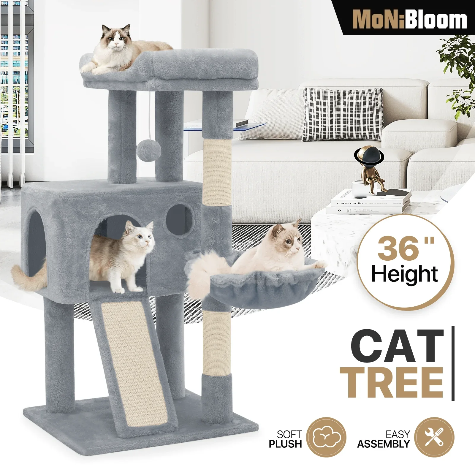 

Кошачья лежанка MoNiBloom, 36-дюймовая кошачья башня с домиком, маленькая башня с когтеточкой и сизалевой доской для царапания