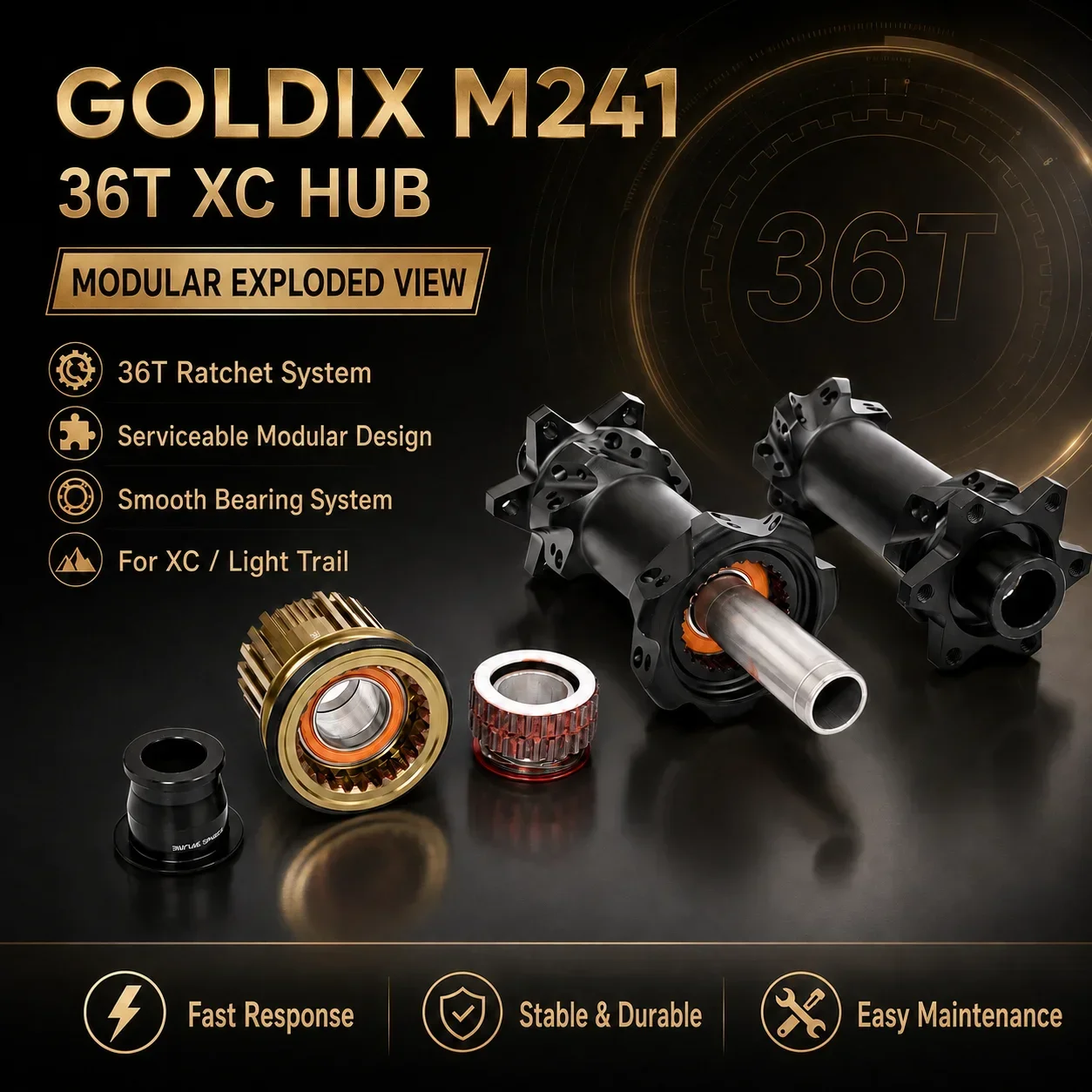 GOLDIX Ultraleichte 6-Loch Fahrradnabe M241 36T Ratchet 24/28 Löcher Straight Pull Speichen HG/XD/MS Nabenkörper Mountainbike-Nabe – Detail 4