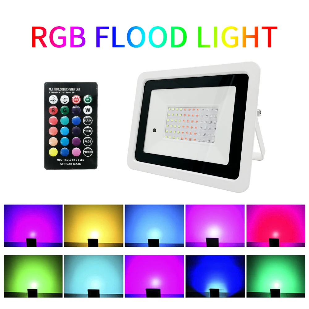 

Led RGB Flood Light 20W 30W 50W 100W IP68 Outdoor Floodlight Spotlight AC 220V/110V Reflector Projector Lamp Garden RGB Lighting