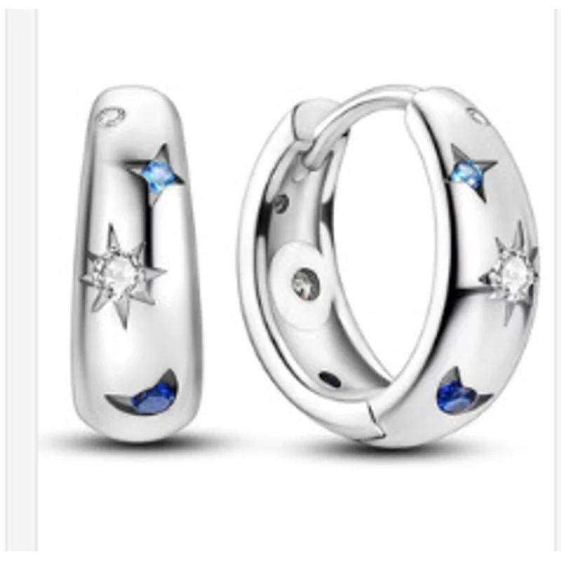 

EVISPOL Silver Color Hoop Earrings for Woman Pendientes Zircon Heart Shape Star Eardrop Original Earring Fashion Jewelry Gift