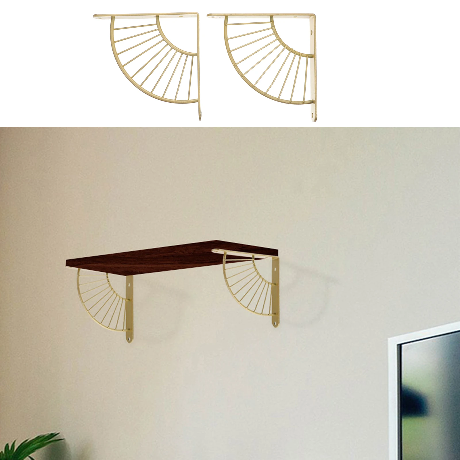 

2 Pcs Wall Shelf Brackets Iron Fan Shaped Support Bathroom Kitchen Bedroom Durable Space Saving Shelving Accessories Home