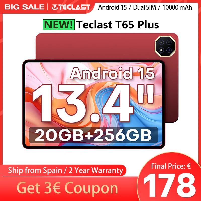 New】2025 Teclast T65 Plus 13.4 Inch Android 15 Tablet 8 Cores