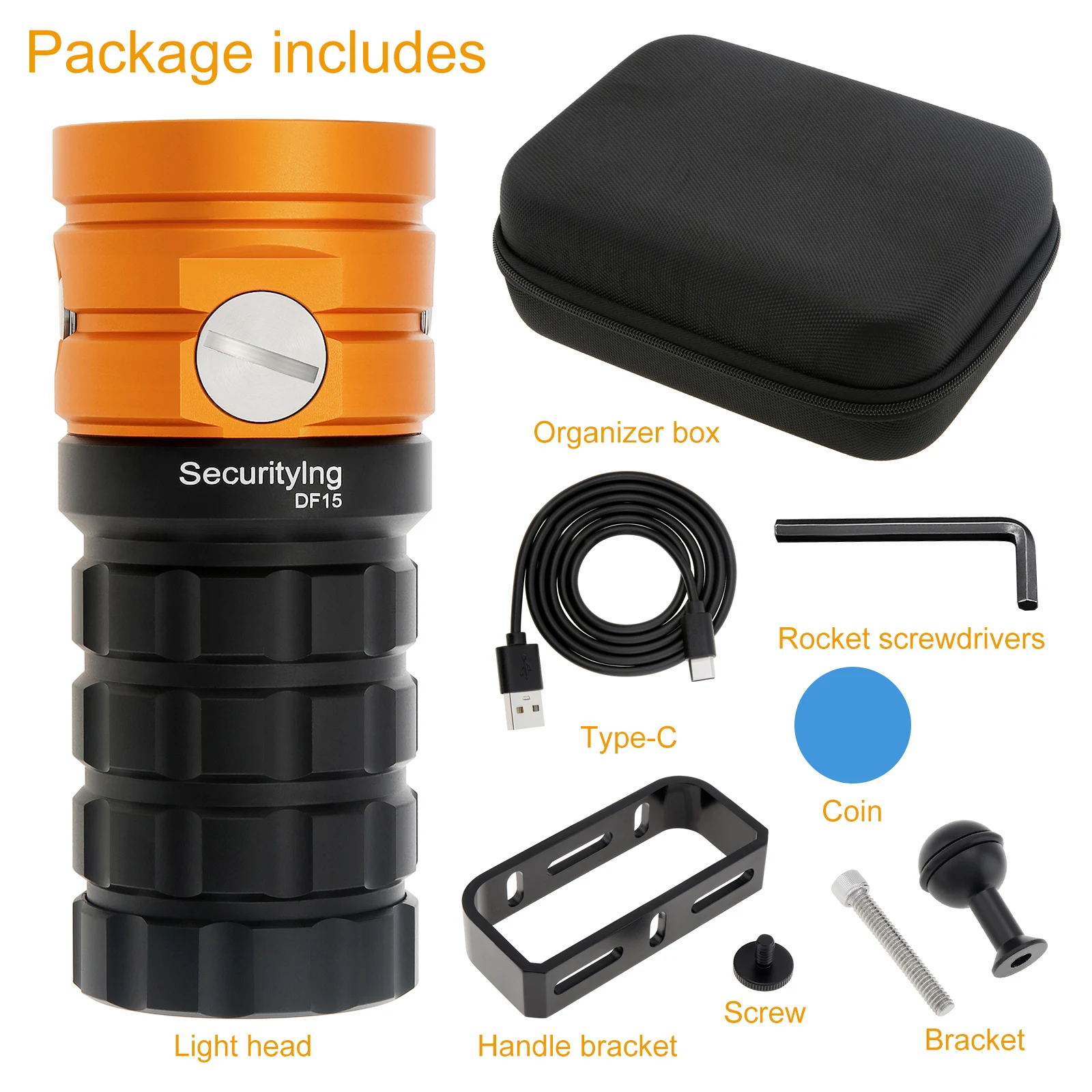 SecurityIng 25000LM  Dive Video Torch Underwater 100M Scuba Diving Flashlight for Professional Diving / Underwater Photography