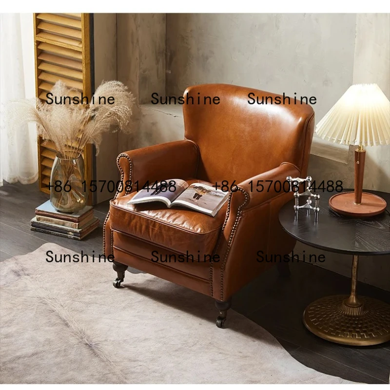 

Nordic American retro leather tiger chair bedroom study cowhide high back recliner