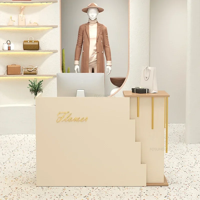 Modern Simple Office Reception Desks Clothing Store Front Desk Cashier Small Bar Table Beauty Salon Reception Desk Counter Z