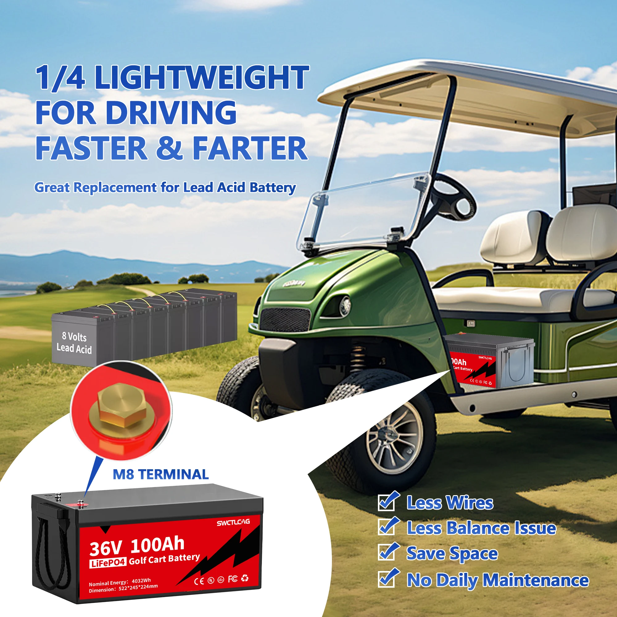 Litime 36v 100ah lifepo4 Lithium batterie 200a bms geboren für 5kw Golf wagen Marine