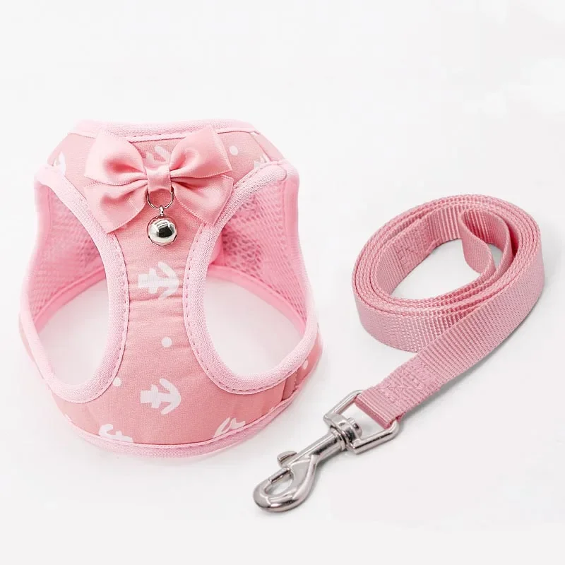 Adjustable Cat Harness Breathable Kitten Harness Leash Set with Bell Cute Anchor Harness Vest for Small Dogs Cat Accessories