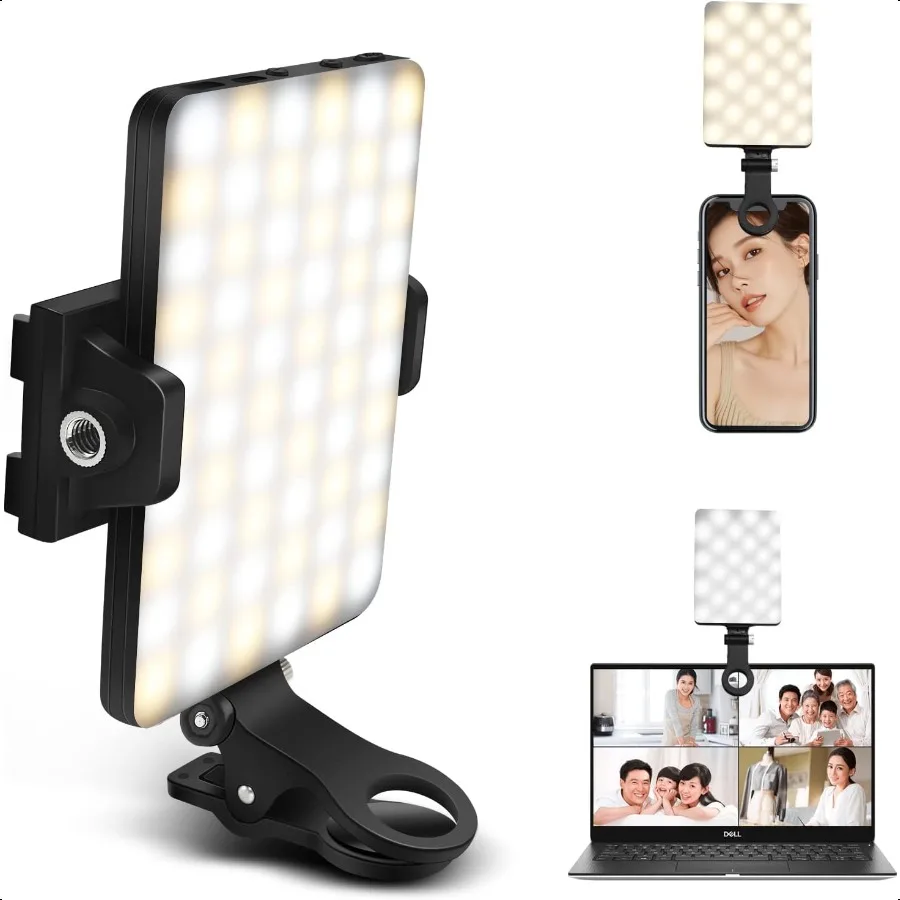 

Selfie Light 10Level Brightn Adjustable Clipon Video Light odes Portable Rechargeable