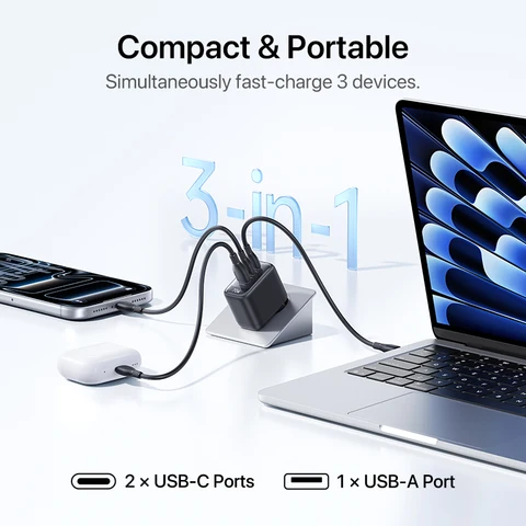 Зарядное устройство Baseus 70W с быстрой зарядкой Type-C USB, поддержка QC PD PPS, портативное зарядное устройство для iPhone 17 16 15 14, MacBook Air, зарядка для ноутбуков