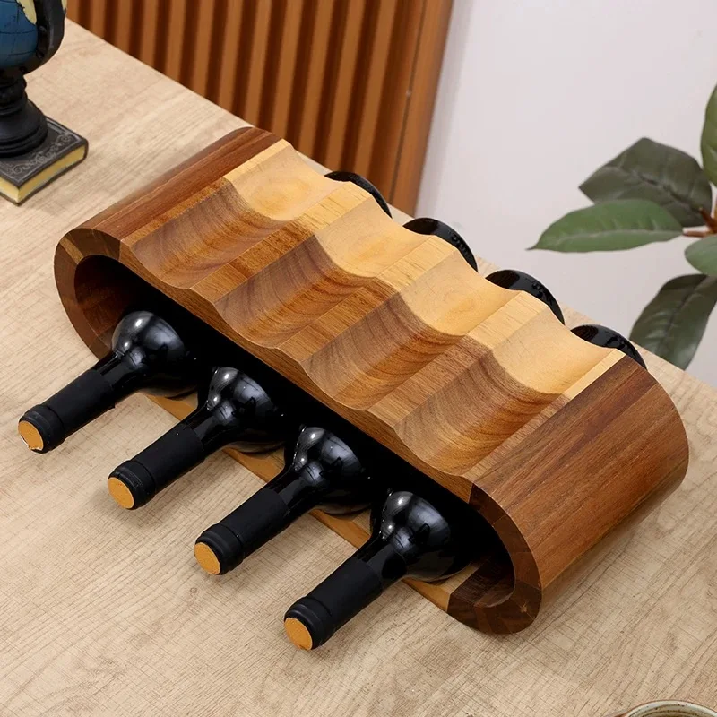 قطعة عرض النبيذ الأحمر الخشبية ذات الطبقة المزدوجة من الخشب الصلب رف عرض النبيذ الأحمر الحديث البسيط لسطح المكتب رف عرض النبيذ الأحمر #6