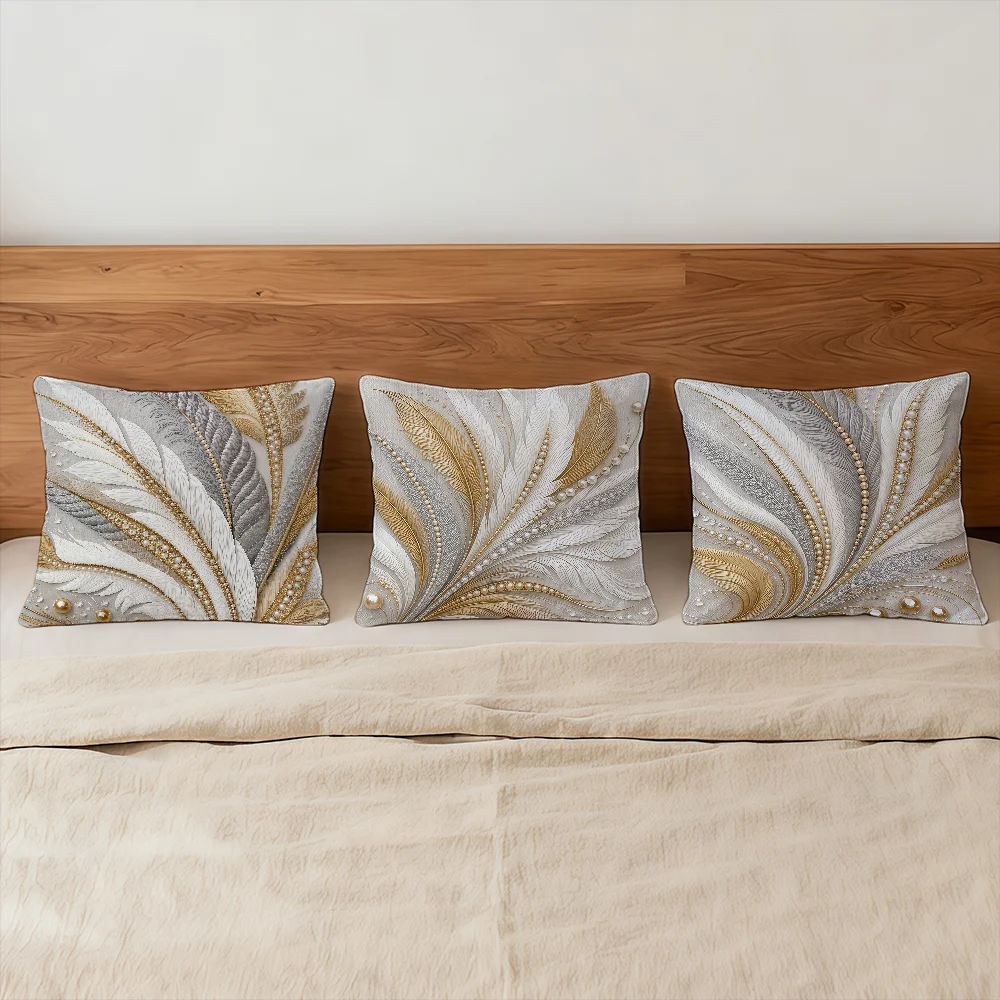 Light Luxury Feather With Gold Plating Cushion Cover Decorative Throw Pillow Modern Square Romantic Couch Sofa Bed Car