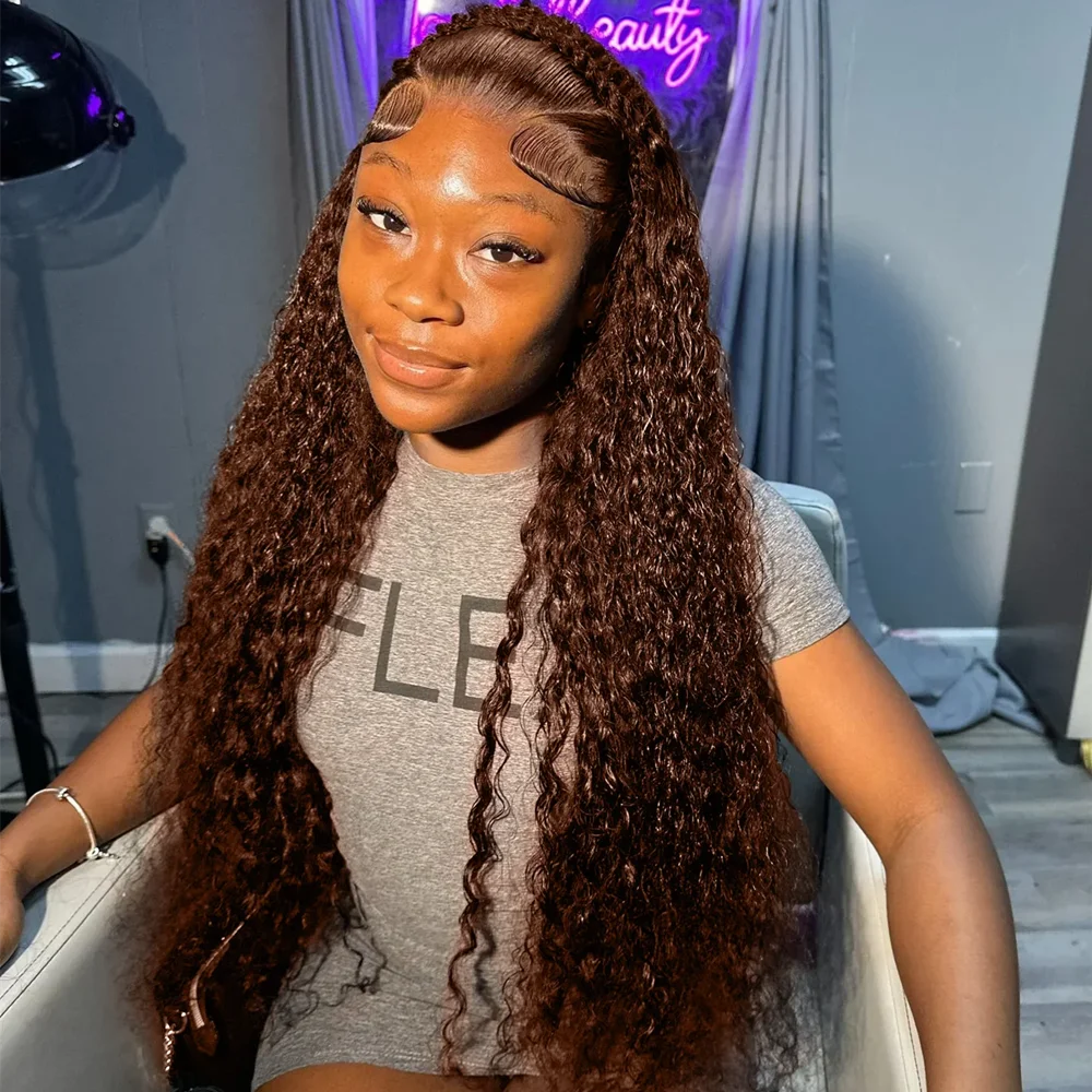 

250 Плотность Шоколадно-коричневый Глубокая Волна Воды Парик Фронта Шнурка Человеческих Волос 38 Дюймов 13x4 Hd Парик Фронта Шнурка Для Женщин 13x6 Вьющиеся Парики