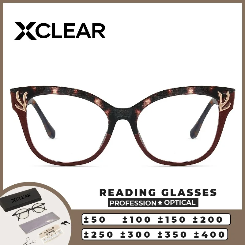 

XCLEAR Reading Glasses Women Oversize Two-Tone Anti Blue Light Lightweight Skinny Face Fashion Versatile Everyday Wear Eyewear