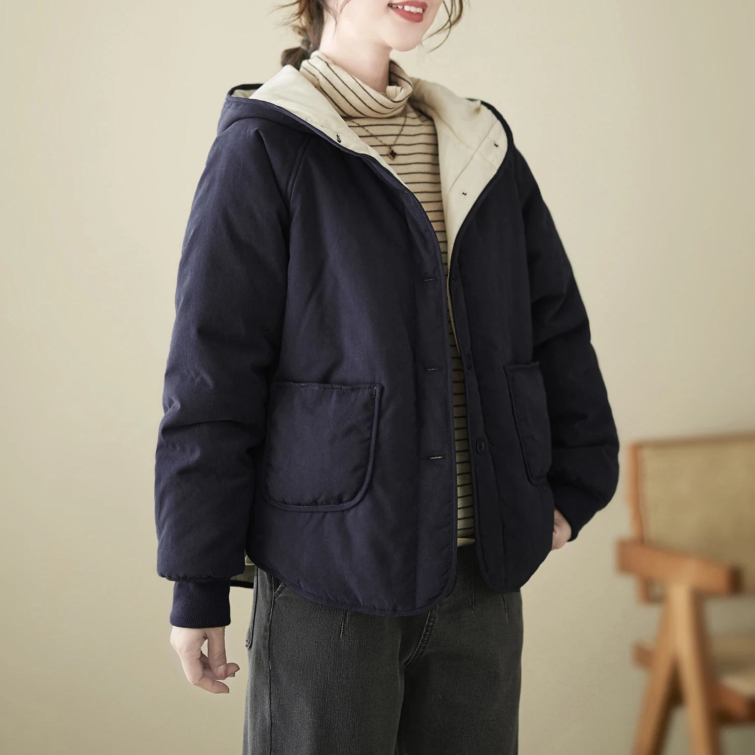 

Winter Thiened Cotton Jaet Women's Casual Hooded Inner Large Size Faionable Outerwear Comfortable Cotton Coat