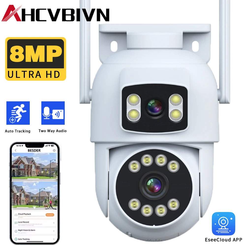 

Smart Home 8MP Dual Lens WiFi Security Camera Outdoor PTZ Color Night Vision Wireless CCTV Surveillance Camera