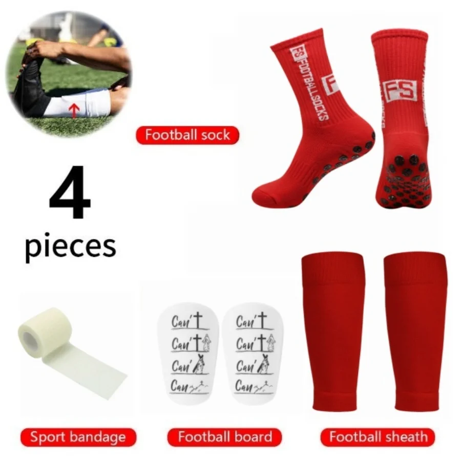  4-teiliges Fußball-Ausrüstungsset: Rutschfeste Socken, Schienbeinschoner, Sportbandage & Wadenbandagen für Männer und Frauen zum Training – Detail 2