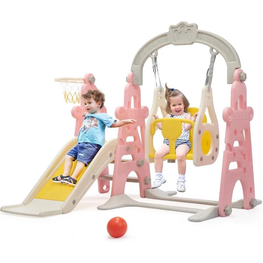 Scivolo 3in1 per bambini Set di scivoli e altalene Parco giochi interno per scivoli esterni autoportanti con canestro da basket arrampicata esterna