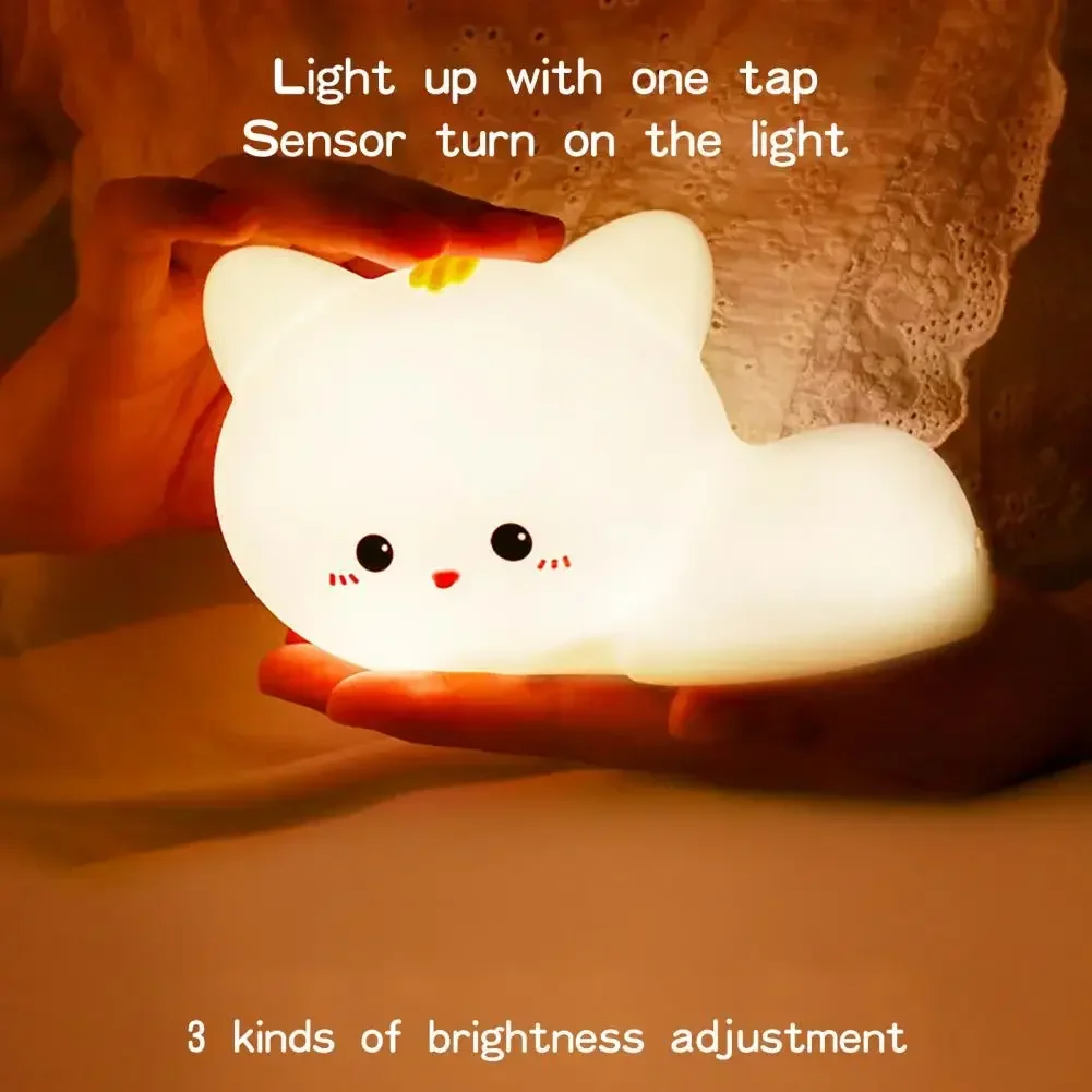 Cute Cat Silicone Atmosphere Light Adjustable Decorative Color Changing LED Night Lamp Remote Control USB Night Light for Gift