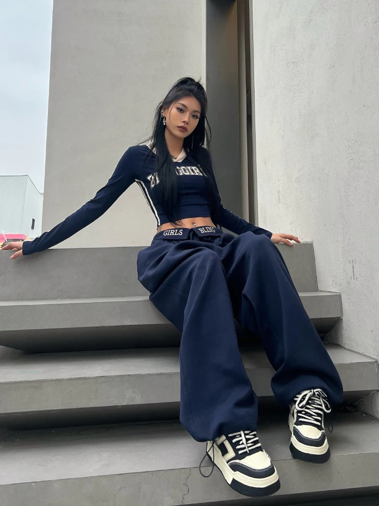 QWEEK Y2K Baggy Sweatpants Women Vintage High Waist Patchwork Streetwear Pants Hip Hop Harajuku Casual Oversize Wide Trousers