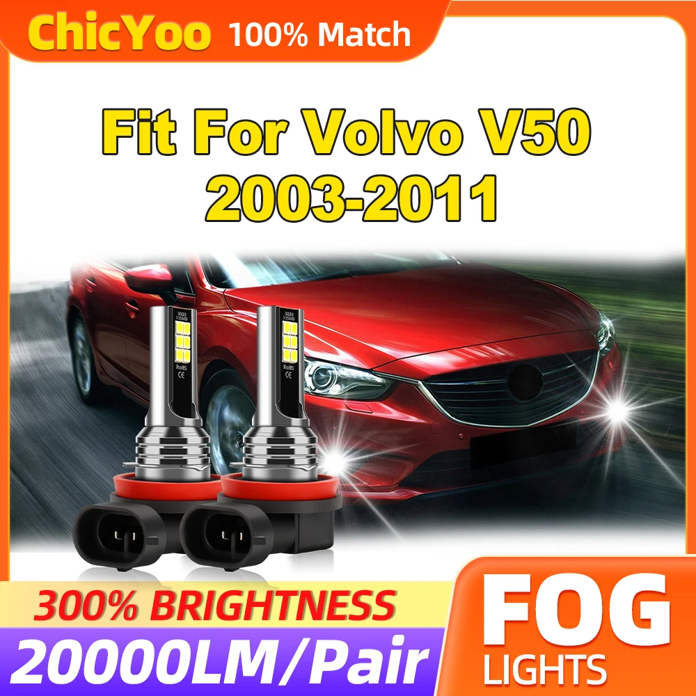 60W H8 H9 H11 Auto Fog Lights 20000LM Fog Lamps 12V 6000K White Fit For Volvo V50 2003 2004 2005 2006 2007 2008 2009 2010 2011