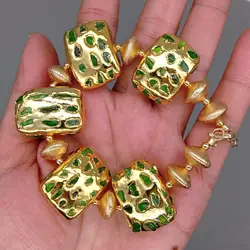 Y·YING Natural Stones Green Diopside Chips Rectangle Strand Bracelet Designer Jewelery