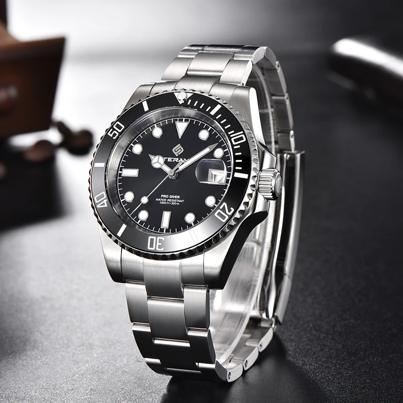TERAMI Professional Auto Date Mechanical Mens Watch 300m Waterproof 316L Stainless Automatic Movement Sapphire Diving Clock NH35 view 4