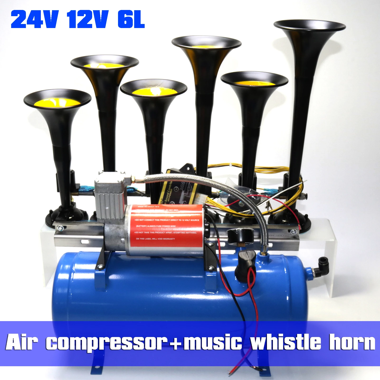 

12/24V 36-tone 6-Tube Modification Truck Train Trailer Loud Electric Horn Solenoid Valve Loud Speaker Siren Air Horn