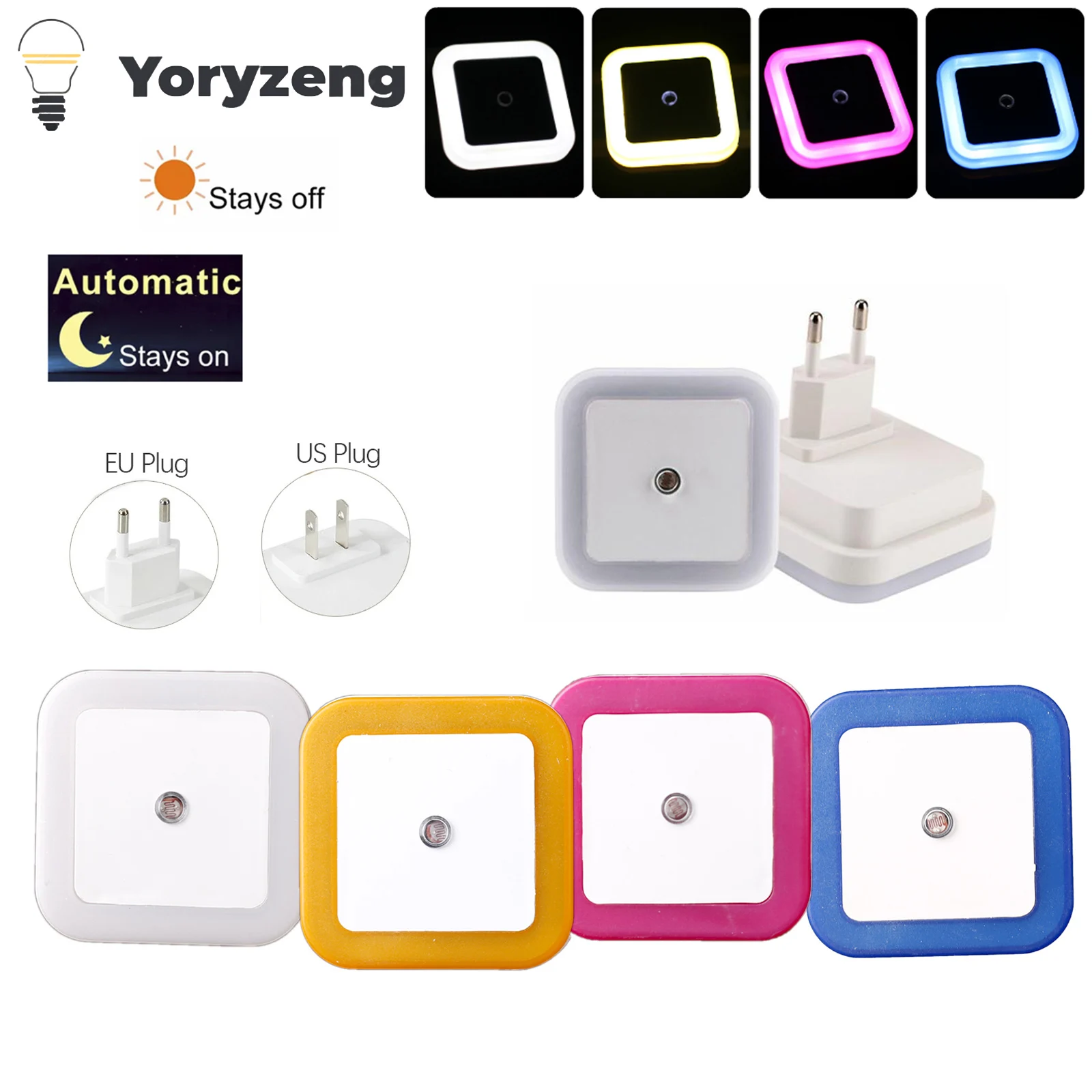 Yoryzeng Light Auto Sensor US EU Wall Plug-in LED Night Lights Bedside Lamp For Kid's Bedroom Hallway Corridor Stairs