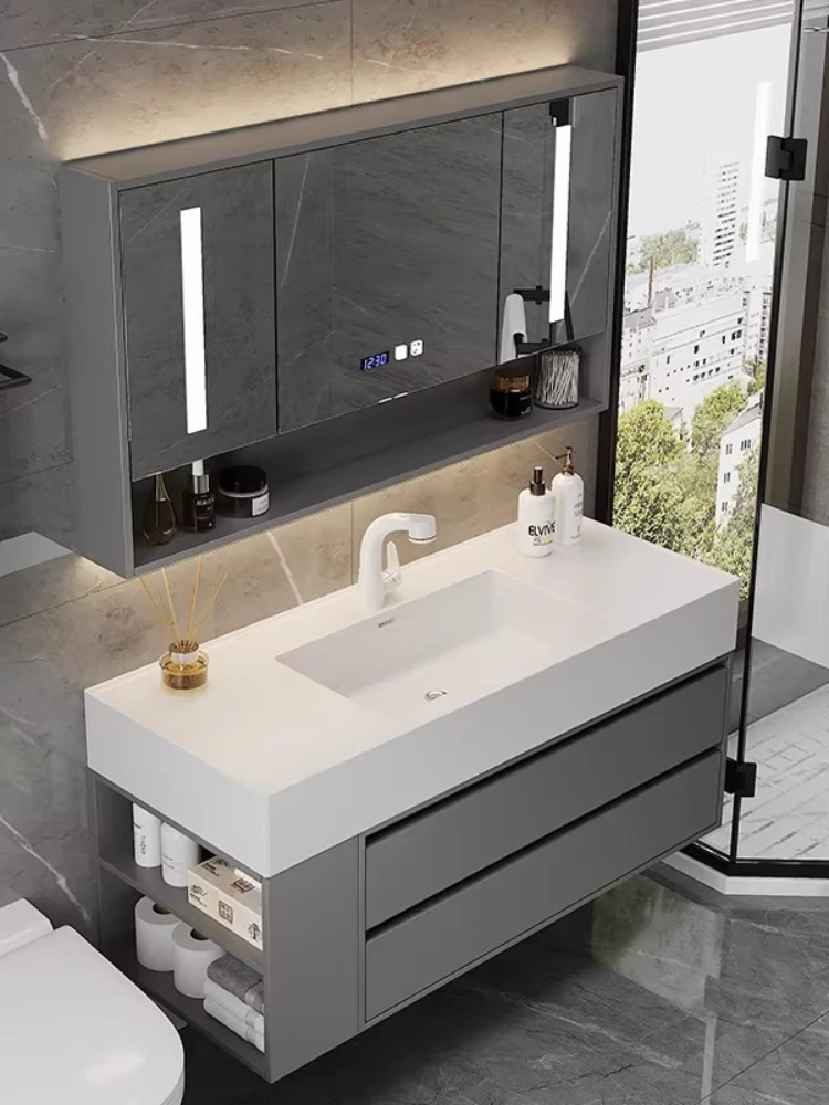 

Light luxury nano integrated basin bathroom cabinet combination simple hand wash basin modern style furniture