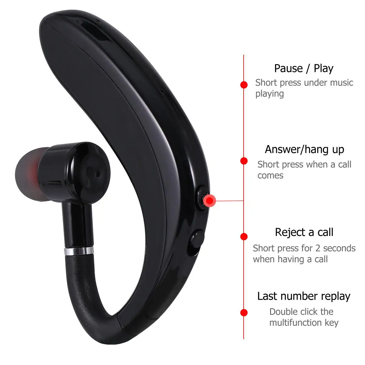 

Wireless Earphone Headset Lightweight Long Life Driving Workout One-side Earpiece Durable Compatible Most