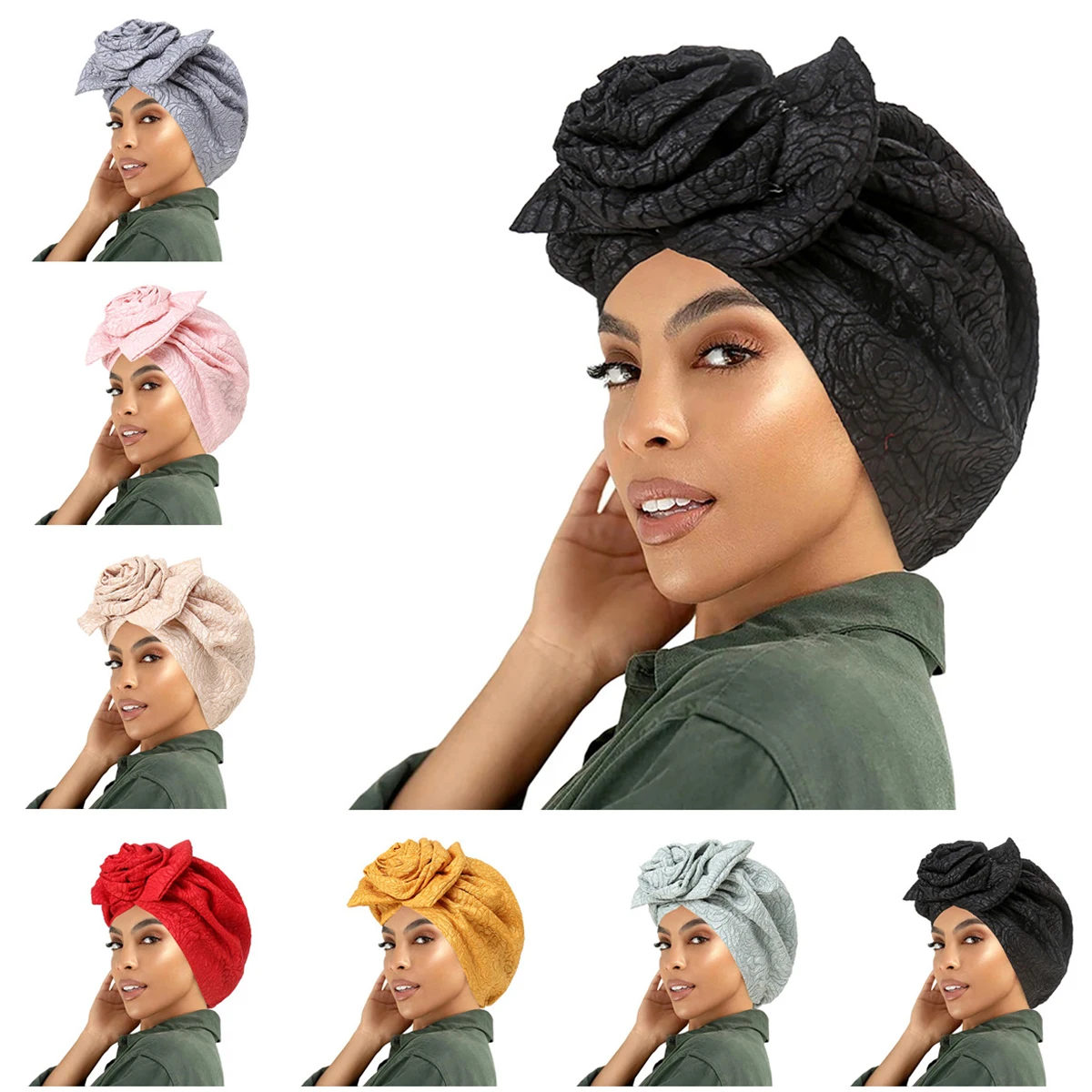 Fashion Forehead Flower Muslim Turban Hats Solid Color Hijab Bonnet Head Wraps Solid Color Indian Hat For Women Girl