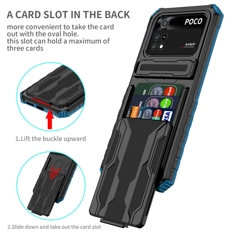 For Xiaomi Poco M4 Pro 4G Case Card Slot Holder Shockproof Armor Phone Case For Poko Little M4Pro M 4 Pro 4Pro Stand Back Cover