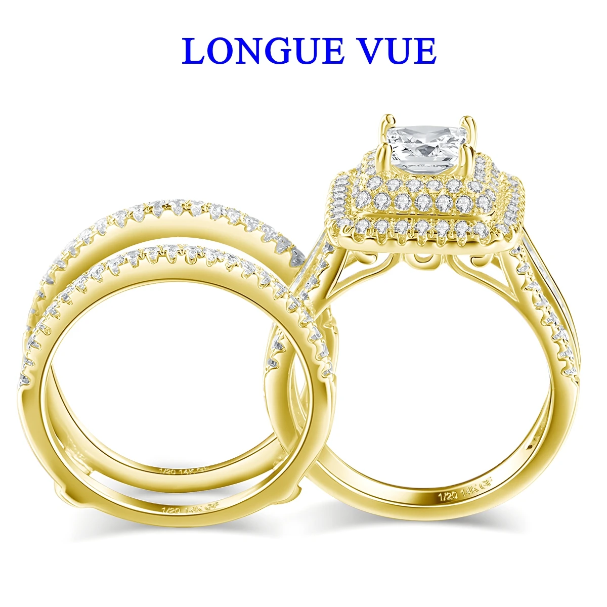 

2pcs Luxury 14K Gold Filled Stackable Couple's Ring for Wedding Party Jewelry Moissanite Engagement Ring 100% Real